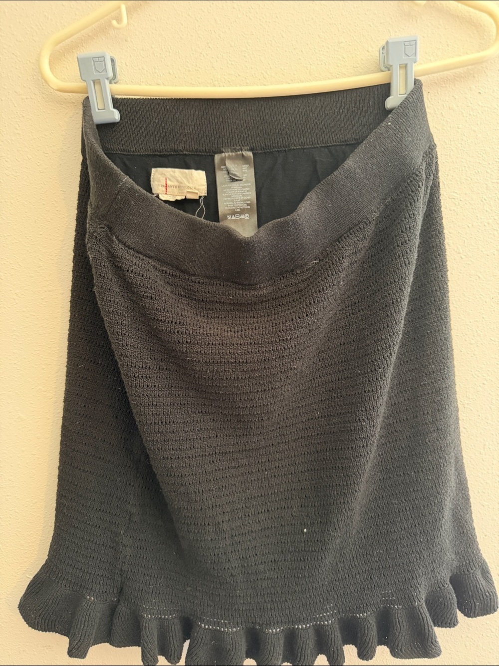 Anthropologie Black Ruffle-Hem Knit Skirt